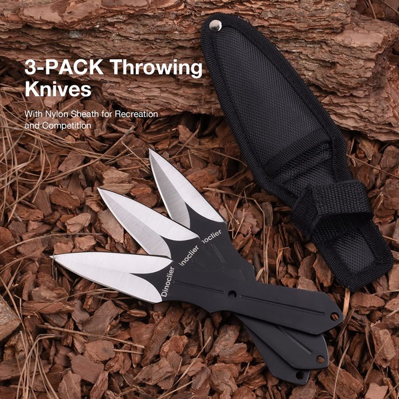 Shieldon Dinoclier Outdoor Axes Set - 3pcs 10.7" Hawk Style Throwing Axes & 3pcs Throwing Knives with Nylon Sheath 