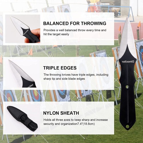 Shieldon Dinoclier Outdoor Axes Set - 3pcs 10.7" Hawk Style Throwing Axes & 3pcs Throwing Knives with Nylon Sheath