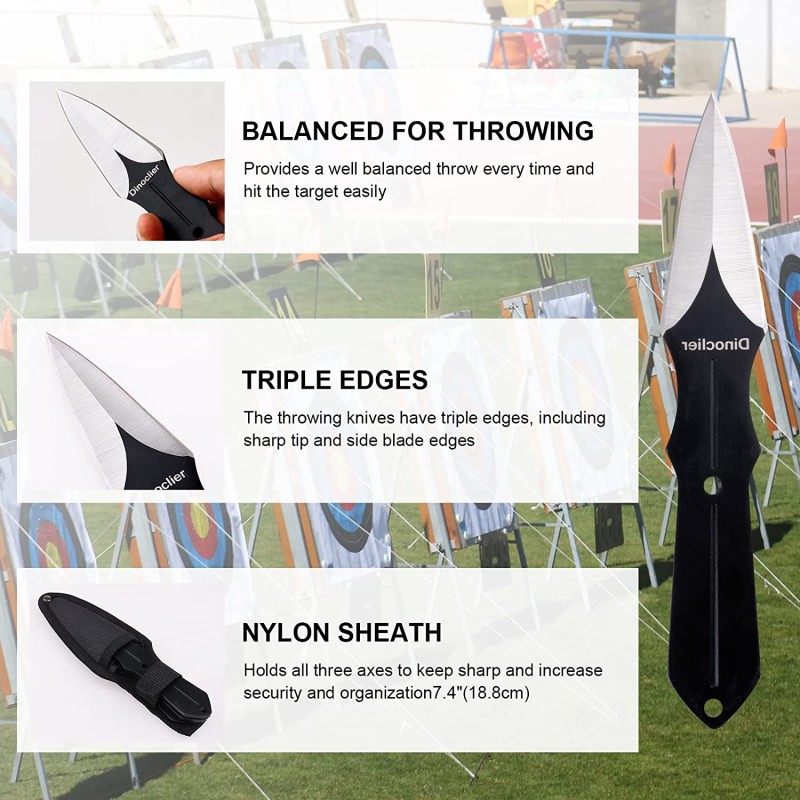 Shieldon Dinoclier Outdoor Axes Set - 3pcs 10.7" Hawk Style Throwing Axes & 3pcs Throwing Knives with Nylon Sheath 